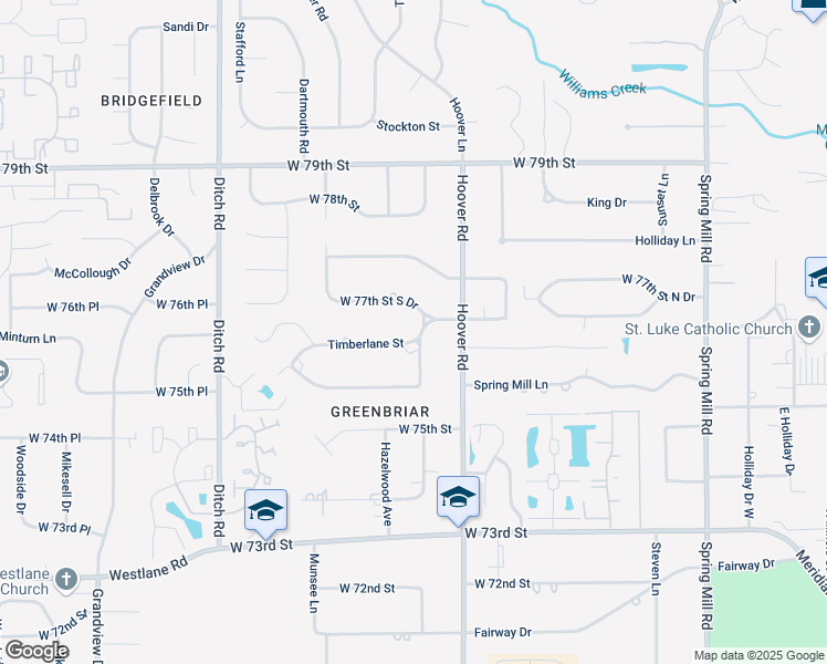 map of restaurants, bars, coffee shops, grocery stores, and more near 1002 Timberlane Street in Indianapolis