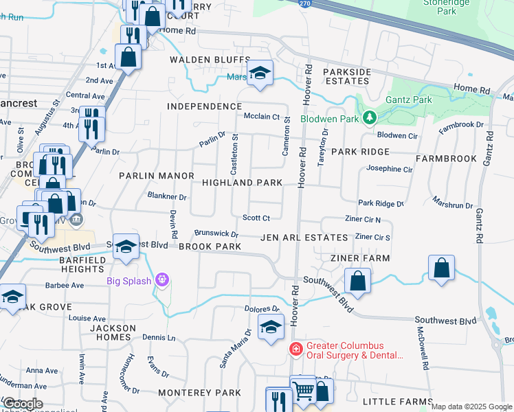 map of restaurants, bars, coffee shops, grocery stores, and more near 2599 McDonald Court in Grove City