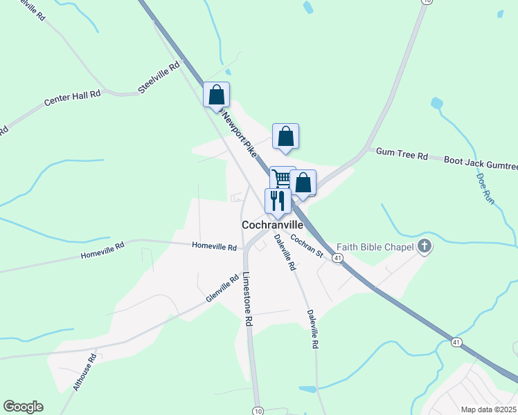 map of restaurants, bars, coffee shops, grocery stores, and more near 218 Cochran Street in Cochranville