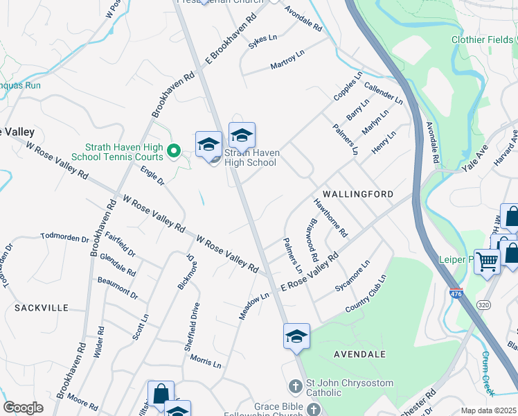 map of restaurants, bars, coffee shops, grocery stores, and more near 5 Strathmore Court in Nether Providence Township