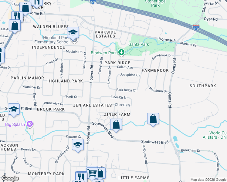 map of restaurants, bars, coffee shops, grocery stores, and more near 3471 Simmons Drive in Grove City