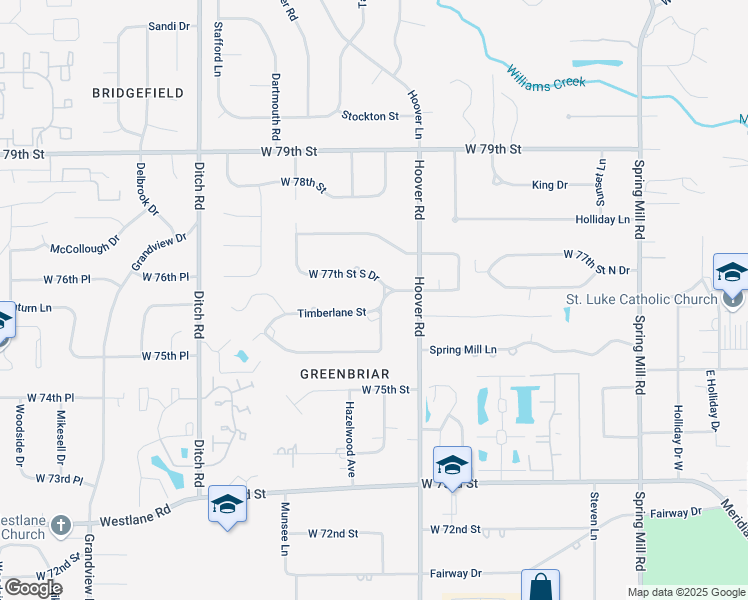 map of restaurants, bars, coffee shops, grocery stores, and more near 1002 Timberlane Street in Indianapolis