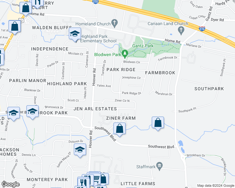 map of restaurants, bars, coffee shops, grocery stores, and more near 3471 Simmons Drive in Grove City