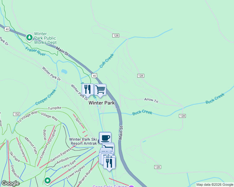 map of restaurants, bars, coffee shops, grocery stores, and more near 103 Antler Way in Winter Park