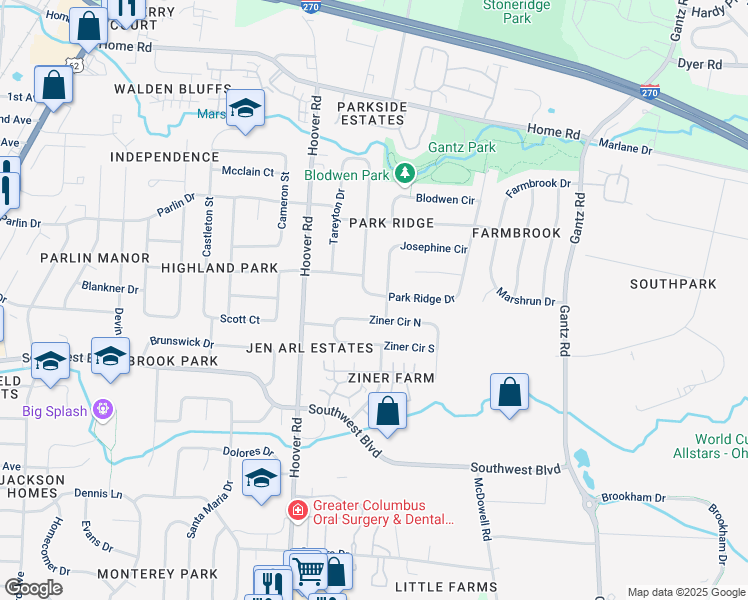 map of restaurants, bars, coffee shops, grocery stores, and more near 3471 Simmons Drive in Grove City