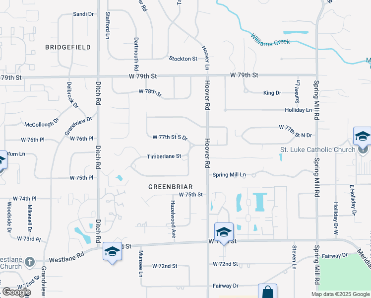 map of restaurants, bars, coffee shops, grocery stores, and more near 1002 Timberlane Street in Indianapolis
