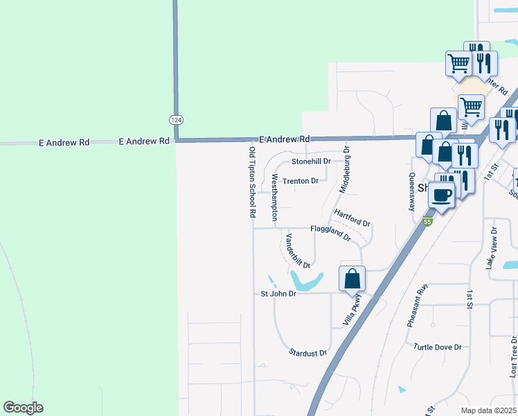 map of restaurants, bars, coffee shops, grocery stores, and more near 300-412 Old Tipton School Rd in Sherman