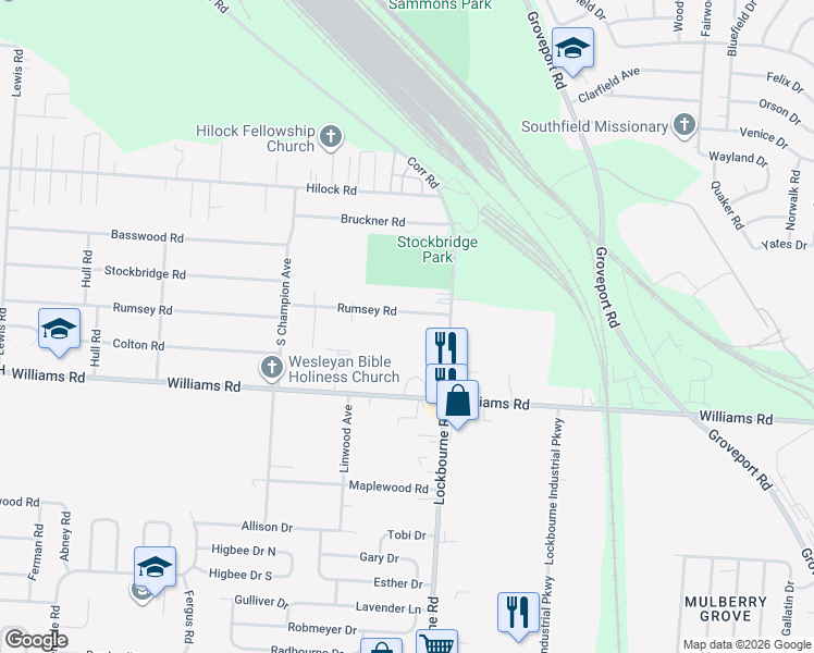 map of restaurants, bars, coffee shops, grocery stores, and more near 1127 Rumsey Road in Columbus