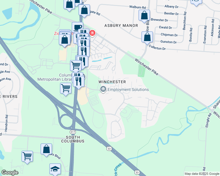 map of restaurants, bars, coffee shops, grocery stores, and more near 4464 Professional Parkway in Groveport