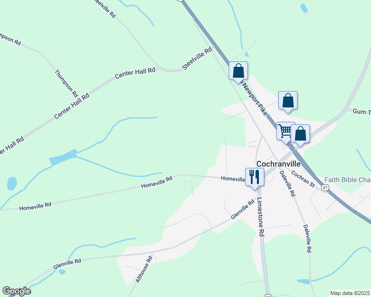 map of restaurants, bars, coffee shops, grocery stores, and more near 495 Homeville Road in Cochranville