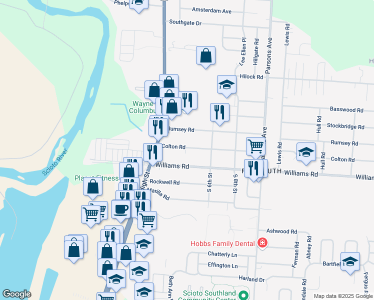 map of restaurants, bars, coffee shops, grocery stores, and more near 101 Colton Road in Columbus