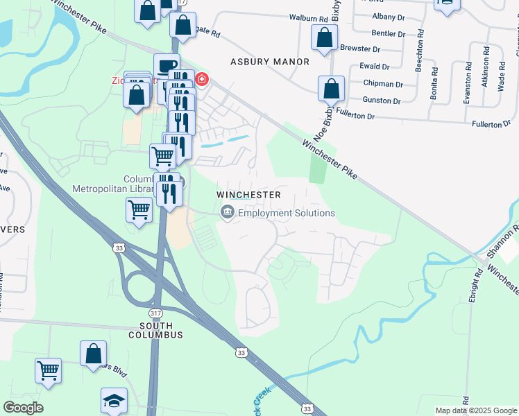 map of restaurants, bars, coffee shops, grocery stores, and more near 4464 Professional Parkway in Groveport