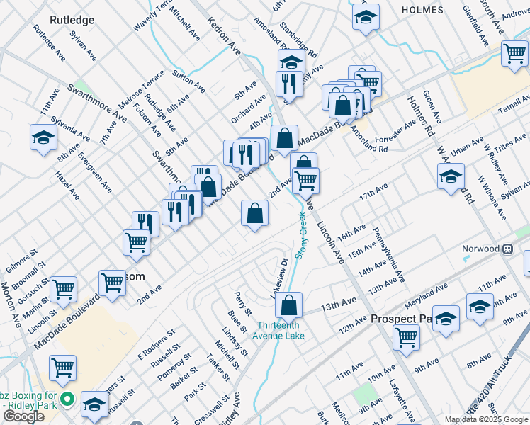map of restaurants, bars, coffee shops, grocery stores, and more near 124 Springfield Avenue in Folsom