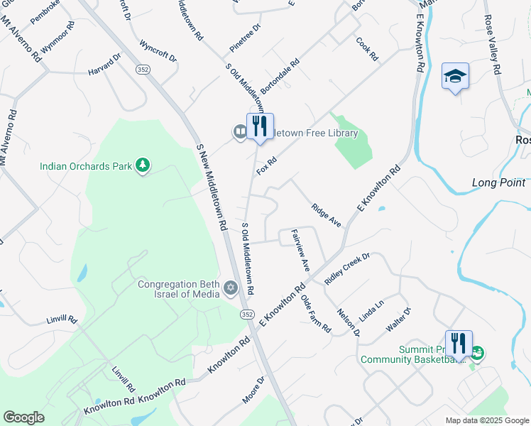 map of restaurants, bars, coffee shops, grocery stores, and more near 524 Smedley Avenue in Media