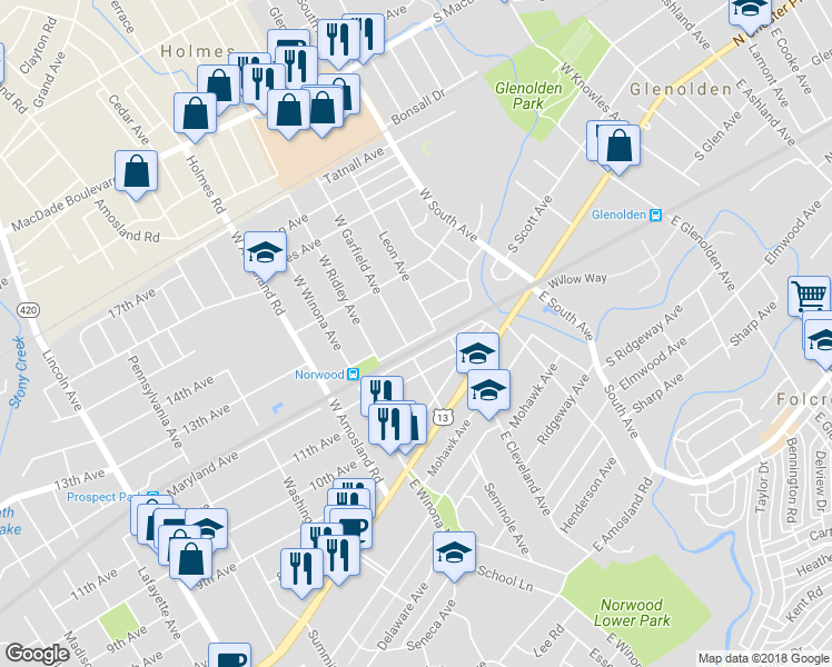 map of restaurants, bars, coffee shops, grocery stores, and more near 221 Harrison Avenue in Norwood