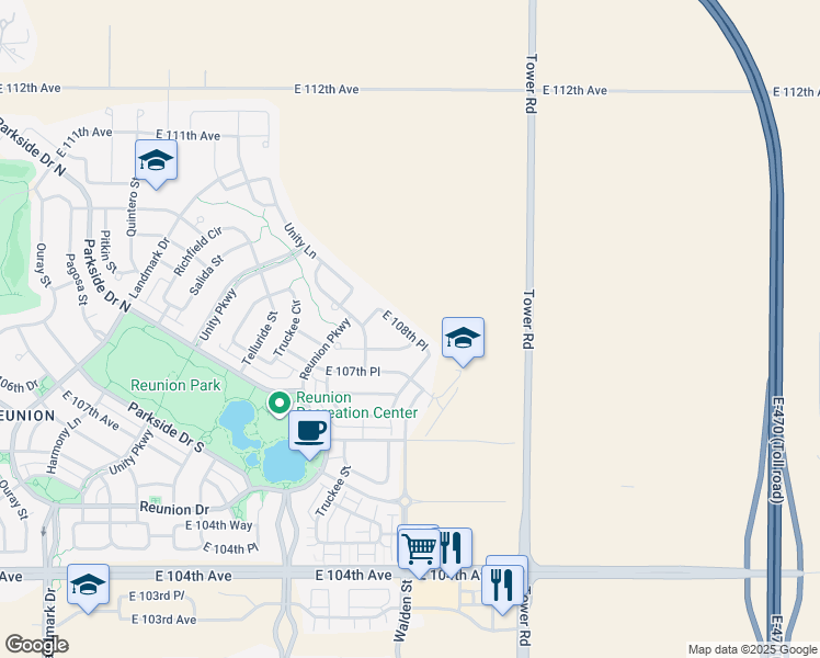 map of restaurants, bars, coffee shops, grocery stores, and more near 18059 East 108th Place in Commerce City