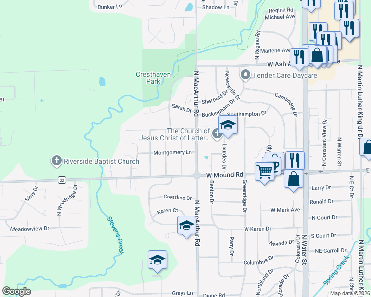 map of restaurants, bars, coffee shops, grocery stores, and more near 431-499 Montgomery Lane in Decatur