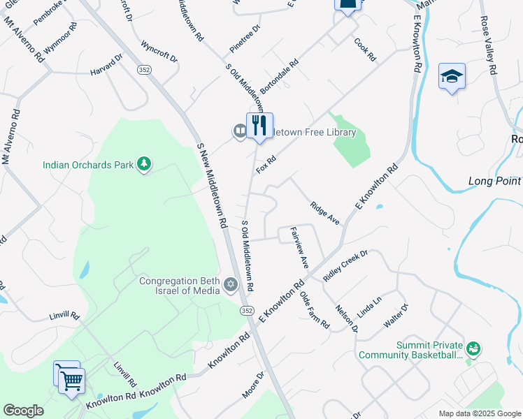 map of restaurants, bars, coffee shops, grocery stores, and more near 524 Smedley Avenue in Media