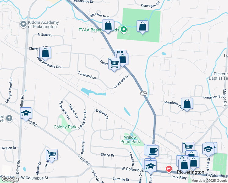 map of restaurants, bars, coffee shops, grocery stores, and more near 101 Lakepoint Court in Pickerington