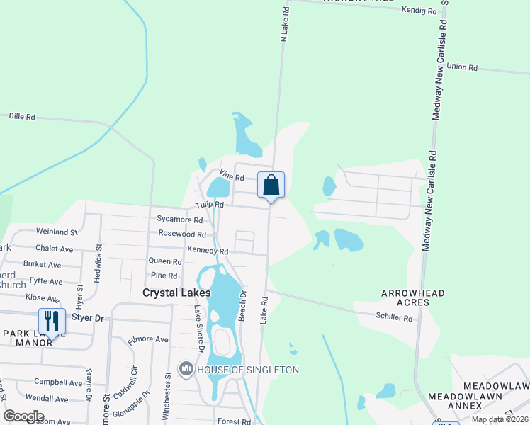 map of restaurants, bars, coffee shops, grocery stores, and more near 1979 North Lake Road in Medway