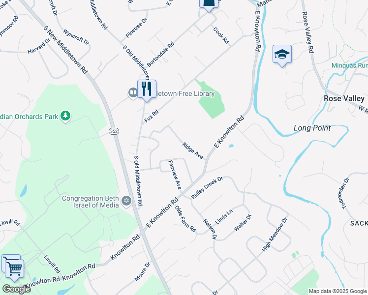 map of restaurants, bars, coffee shops, grocery stores, and more near 524 Ridge Avenue in Media