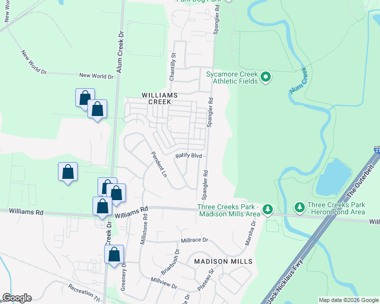 map of restaurants, bars, coffee shops, grocery stores, and more near 2994 Ratify Boulevard in Columbus