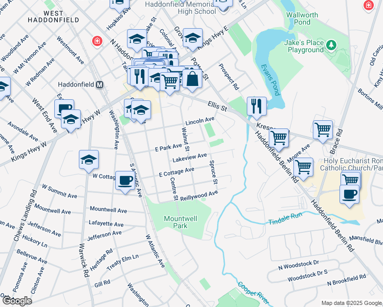 map of restaurants, bars, coffee shops, grocery stores, and more near 316 Lakeview Avenue in Haddonfield