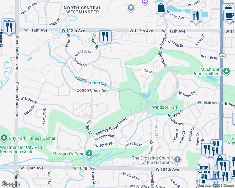map of restaurants, bars, coffee shops, grocery stores, and more near 4261 West 109th Circle in Westminster