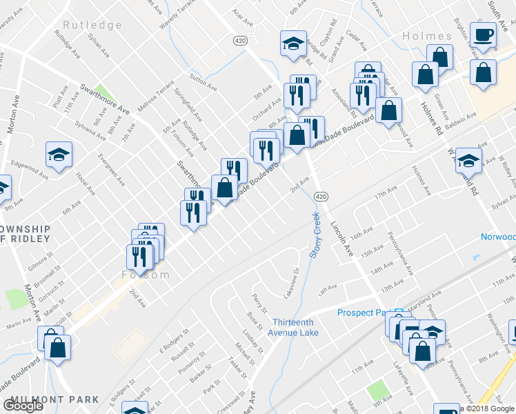 map of restaurants, bars, coffee shops, grocery stores, and more near 210 Rutledge Avenue in Folsom
