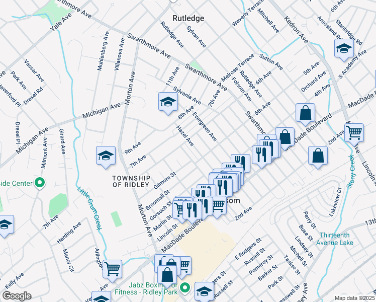 map of restaurants, bars, coffee shops, grocery stores, and more near 540 Edgewood Avenue in Folsom