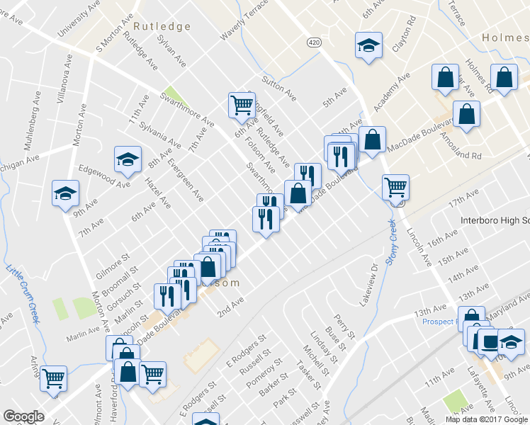 map of restaurants, bars, coffee shops, grocery stores, and more near 325 Ridley Avenue in Folsom