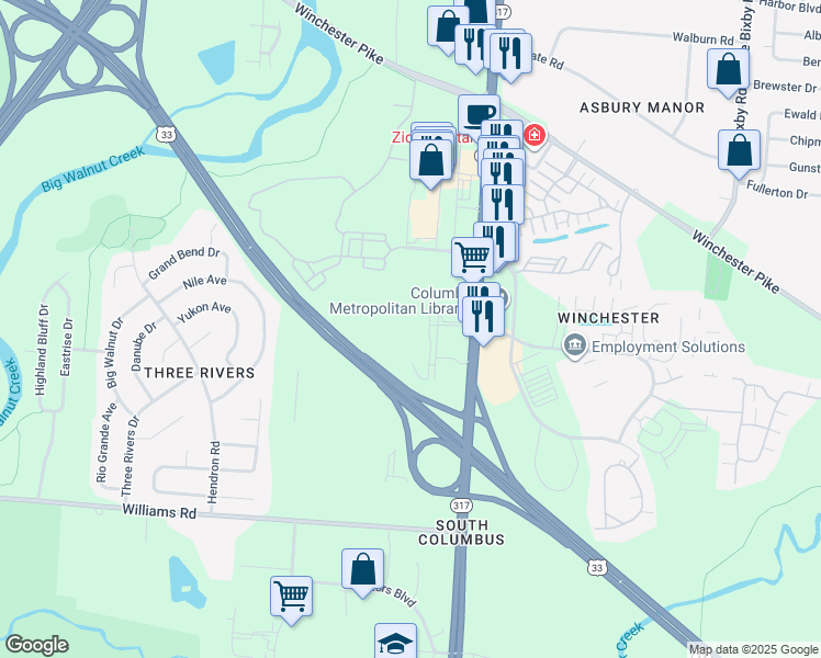 map of restaurants, bars, coffee shops, grocery stores, and more near 4201 South Hamilton Road in Groveport