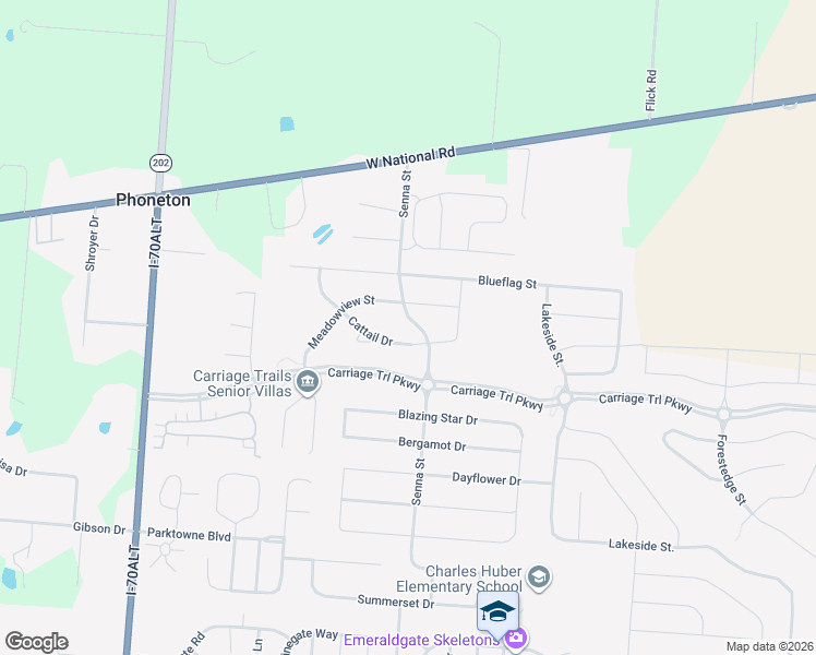 map of restaurants, bars, coffee shops, grocery stores, and more near 1321 Senna Street in Tipp City