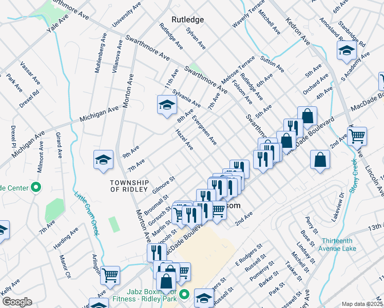 map of restaurants, bars, coffee shops, grocery stores, and more near 437 Gilmore Street in Folsom
