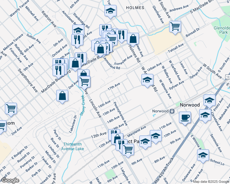map of restaurants, bars, coffee shops, grocery stores, and more near 1617 Yagle Avenue in Prospect Park