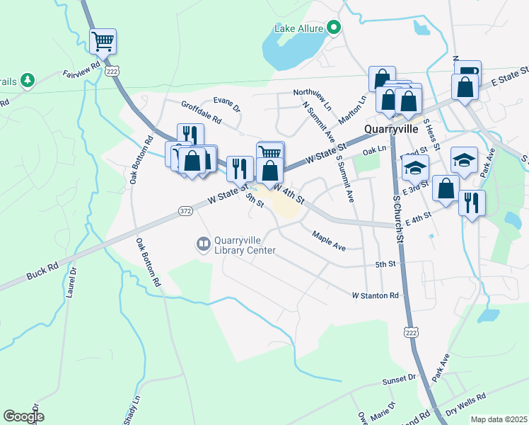 map of restaurants, bars, coffee shops, grocery stores, and more near 410 West Chestnut Street in Quarryville
