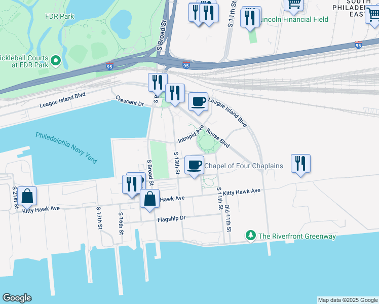 map of restaurants, bars, coffee shops, grocery stores, and more near 1200 Normandy Place in Philadelphia
