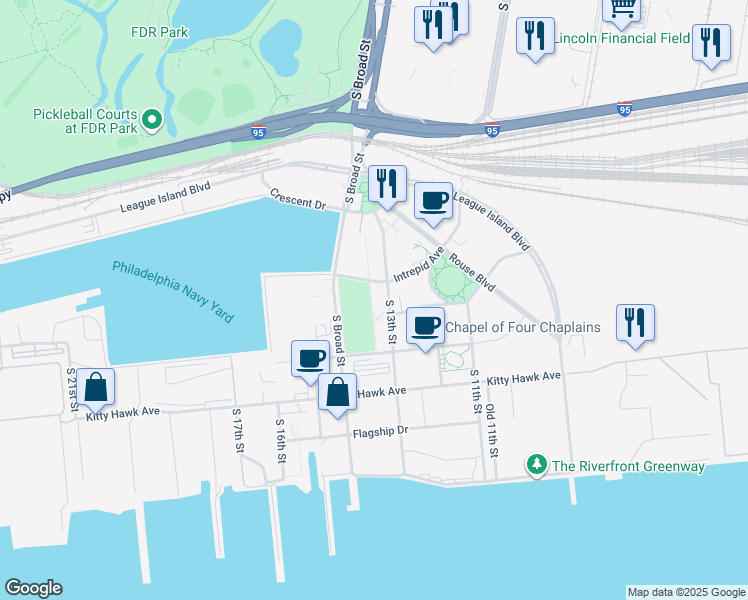 map of restaurants, bars, coffee shops, grocery stores, and more near 4701 South Broad Street in Philadelphia