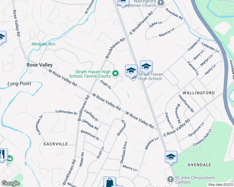 map of restaurants, bars, coffee shops, grocery stores, and more near 218 Engle Drive in Nether Providence Township