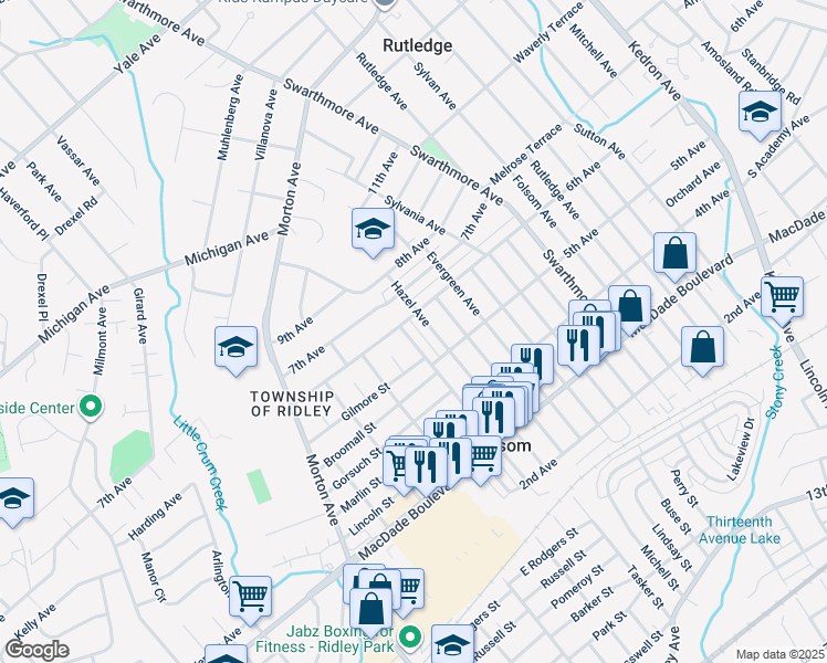 map of restaurants, bars, coffee shops, grocery stores, and more near 544 Edgewood Avenue in Folsom