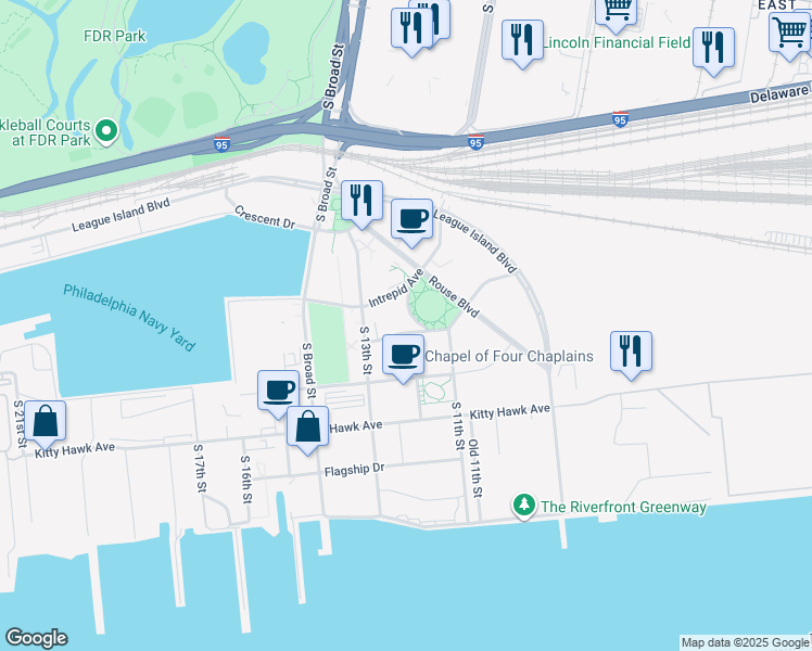 map of restaurants, bars, coffee shops, grocery stores, and more near 1201 Normandy Place in Philadelphia