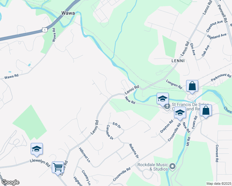 map of restaurants, bars, coffee shops, grocery stores, and more near 468 Lenni Road in Aston