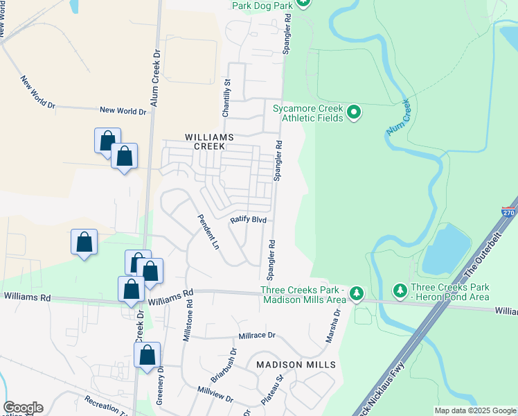 map of restaurants, bars, coffee shops, grocery stores, and more near 3035 Representation Terrace in Columbus