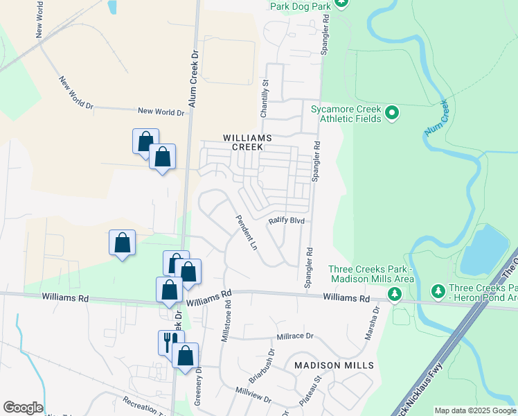 map of restaurants, bars, coffee shops, grocery stores, and more near 3874 Revolutionary Drive in Columbus