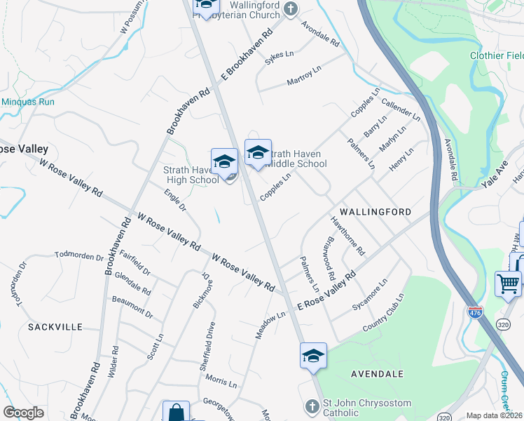 map of restaurants, bars, coffee shops, grocery stores, and more near 300 South Providence Road in Nether Providence Township
