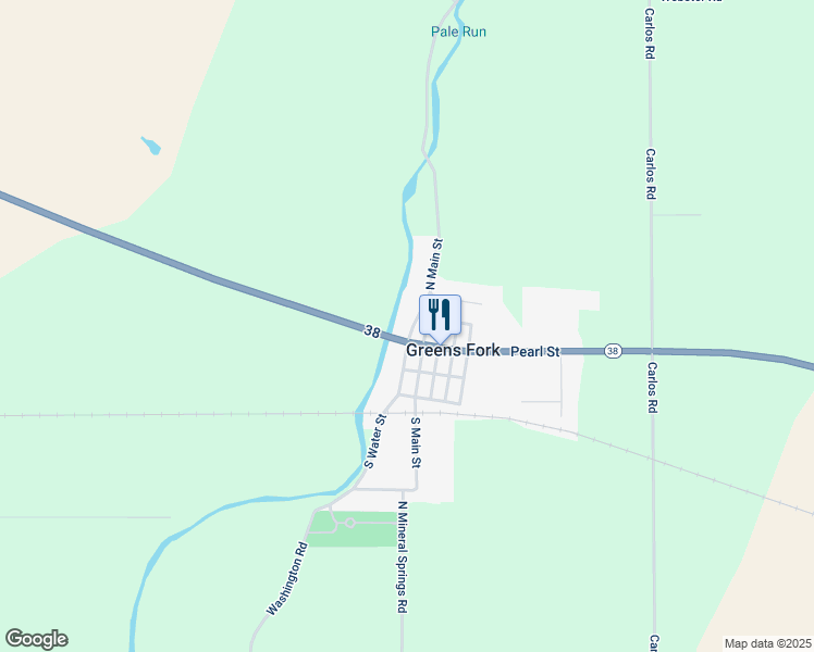 map of restaurants, bars, coffee shops, grocery stores, and more near 14 North Water Street in Greens Fork