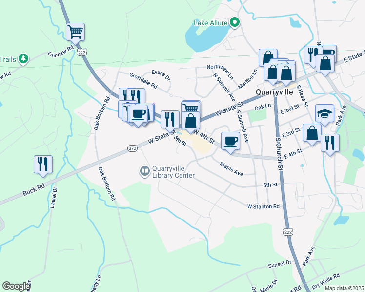 map of restaurants, bars, coffee shops, grocery stores, and more near 326 5th Street in Quarryville