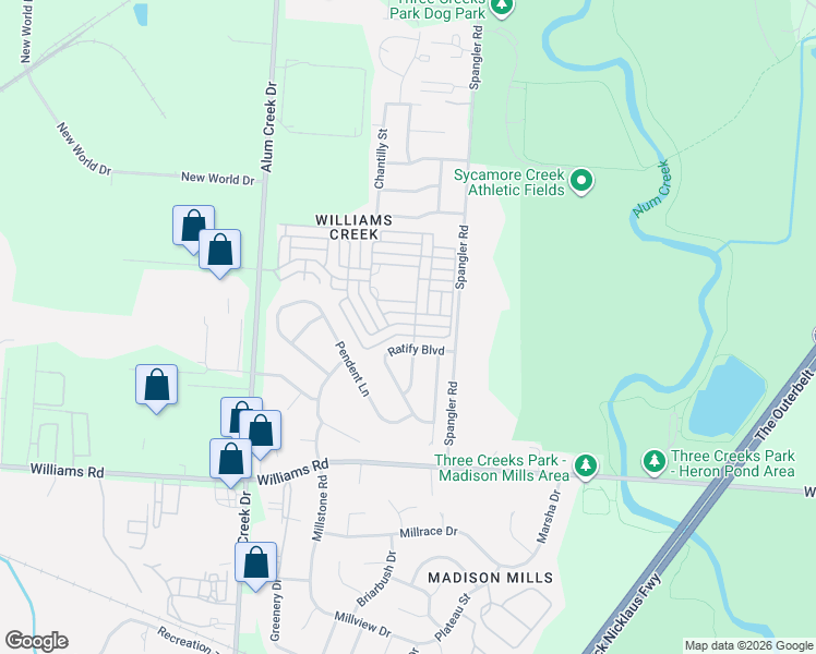map of restaurants, bars, coffee shops, grocery stores, and more near 2923 Francis Scott Key Way in Columbus