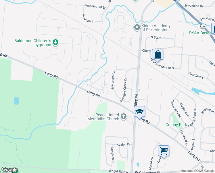 map of restaurants, bars, coffee shops, grocery stores, and more near 129 Pioneer Circle in Pickerington