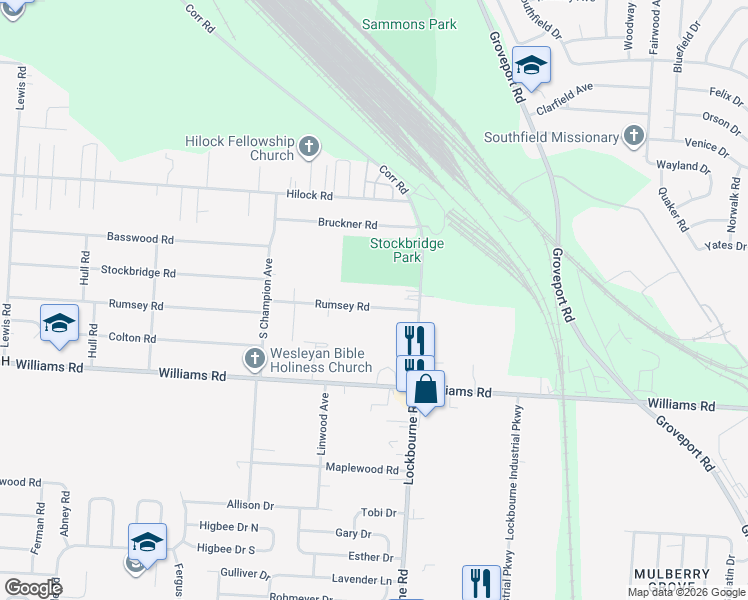 map of restaurants, bars, coffee shops, grocery stores, and more near 1128 Rumsey Road in Columbus